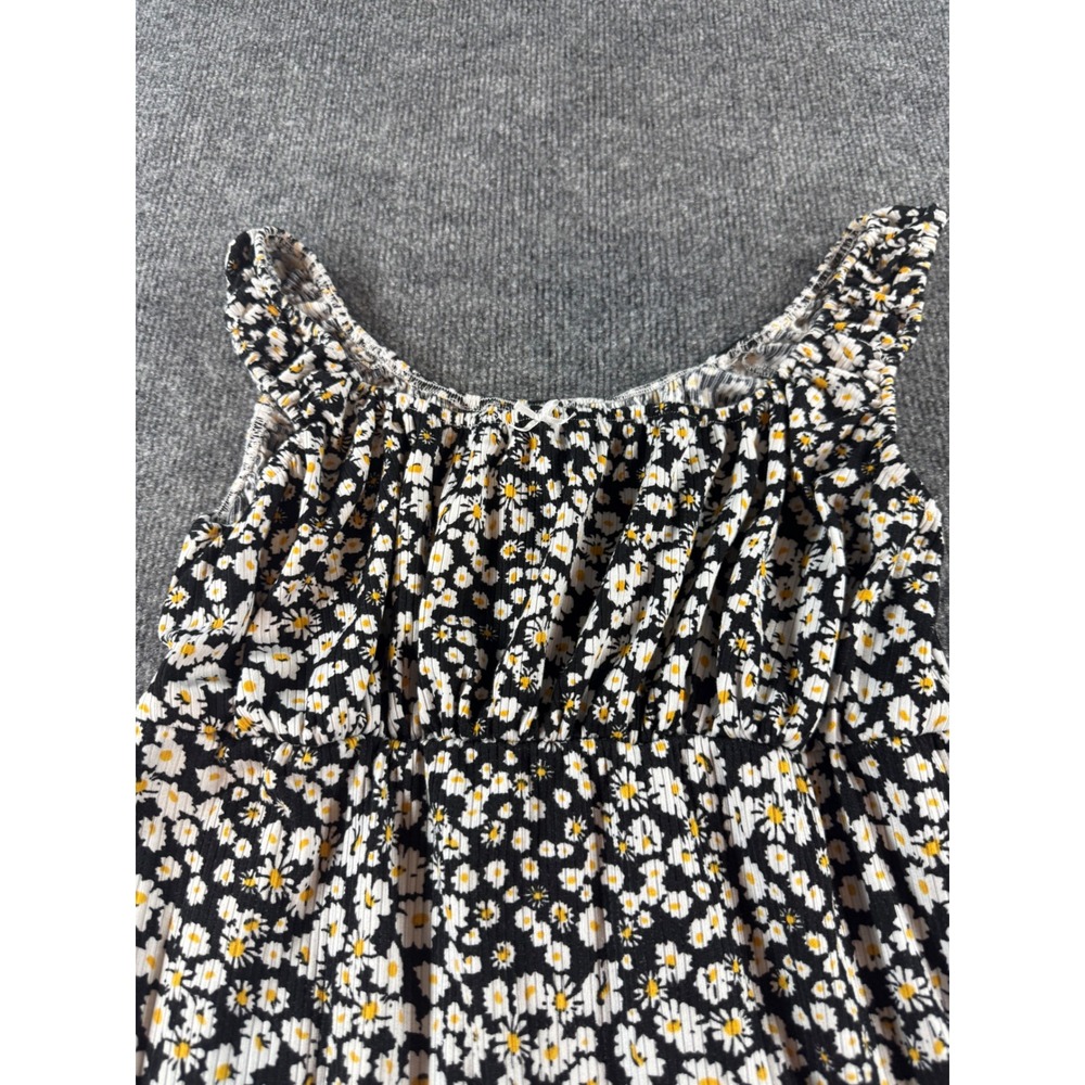 Vibe Sportswear Black Daisy Floral Ribbed Ruffle Hem Mini Dress Size 2X - Picture 2 of 7